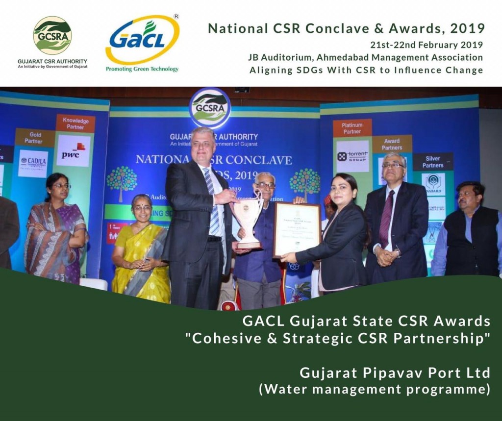 Mr. Keld Pedersen, MD, GPPL and Ms. Harsha Mashelkar, Head HR - CSR & Admin, GPPL, received the award from Shri O P Kohli, Hon. Governor of Gujarat